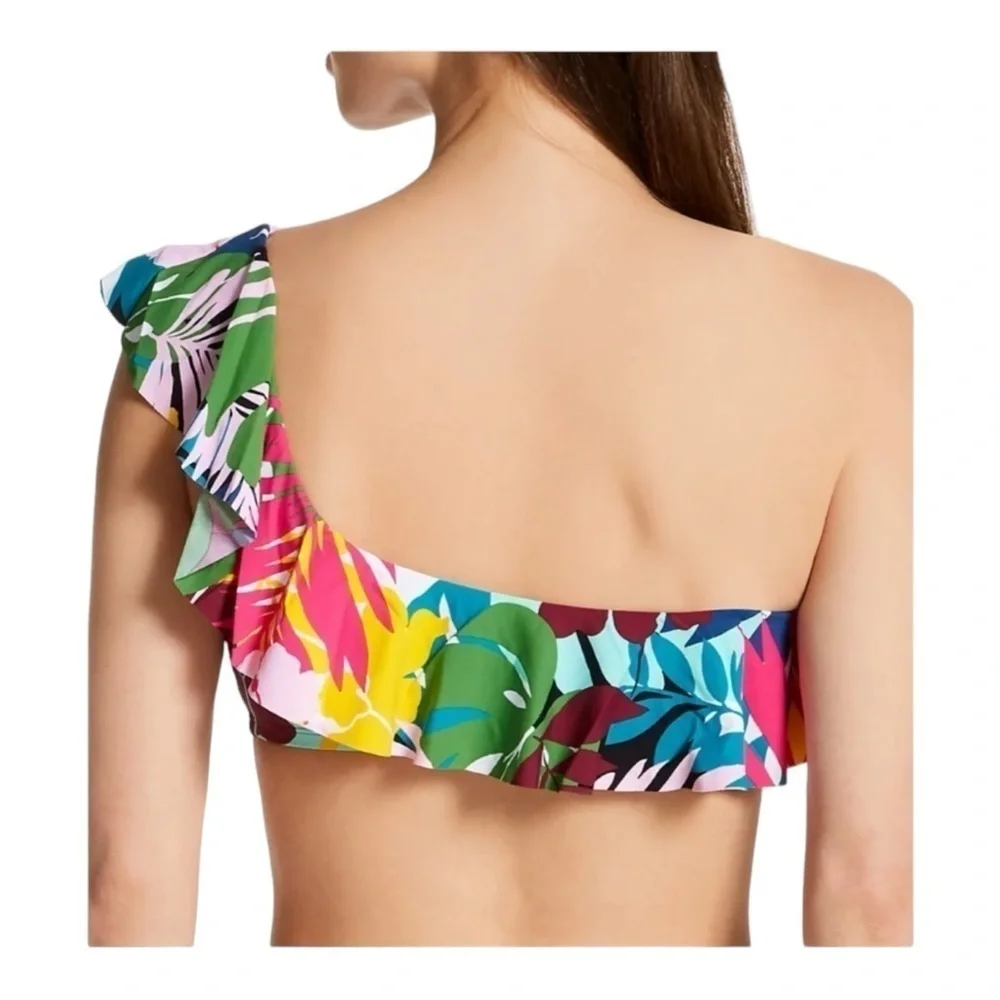 Bleu Rod Beattie On A Brighter Note Ruffle One Shoulder Swim Top NWT